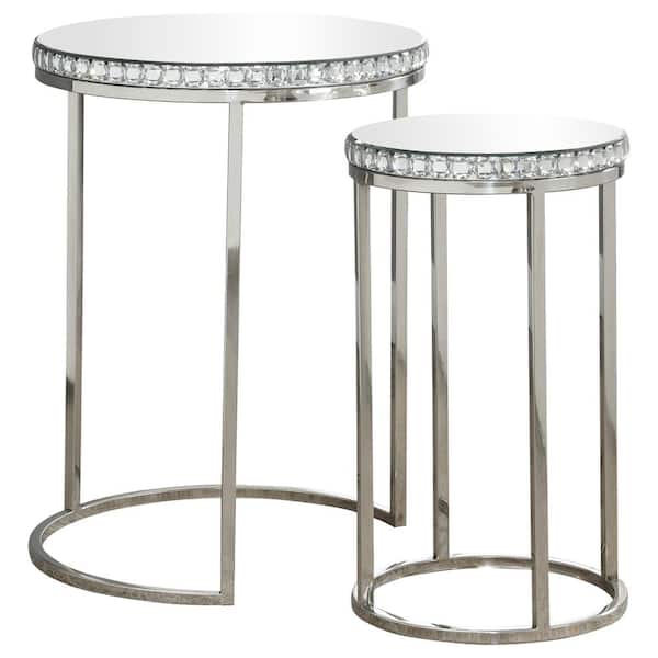 Coaster Bleker 17 .75 in. Silver and Clear Crystals Round Glass Coffee Table with 2 Pieces