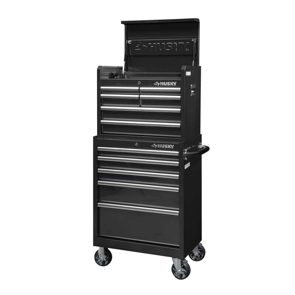 Husky 27 in. W x 18 in. D Standard Duty 11-Drawer Tool Chest Combo and Top  Tool Cabinet Combo in Black UACT-H-270111BK - The Home Depot