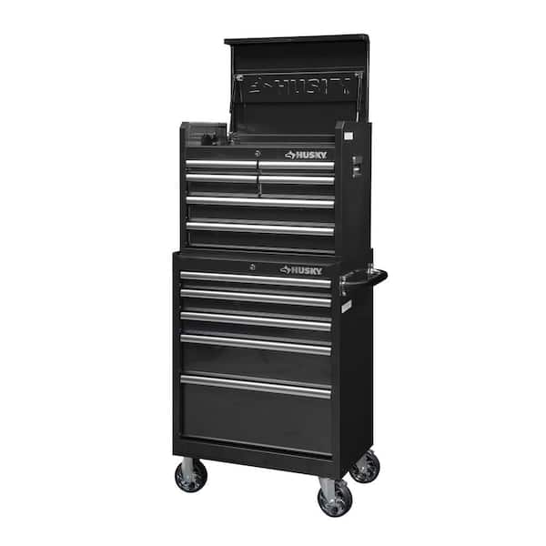 Husky 27 in. W x 18 in. D Standard Duty 11-Drawer Tool Chest Combo and Top Tool Cabinet Combo in Black