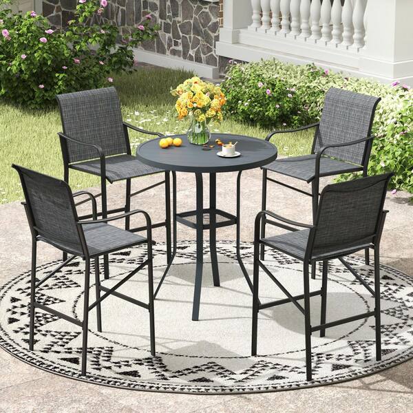 Tenleaf 5-Piece Dark Gray Metal Outdoor Serving Bar Set with - Main Image
