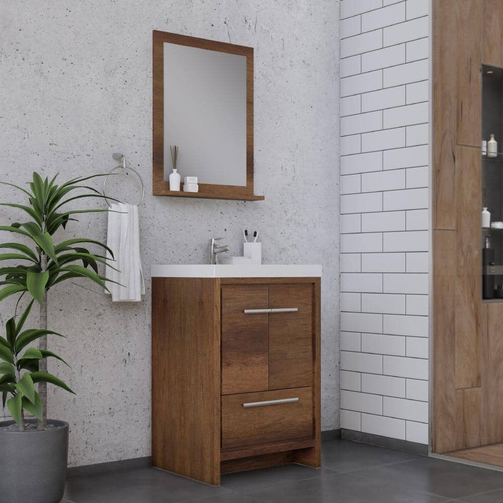 Alya 24" Rosewood Brown MDF Freestanding Bathroom Vanity with White Acrylic Sink
