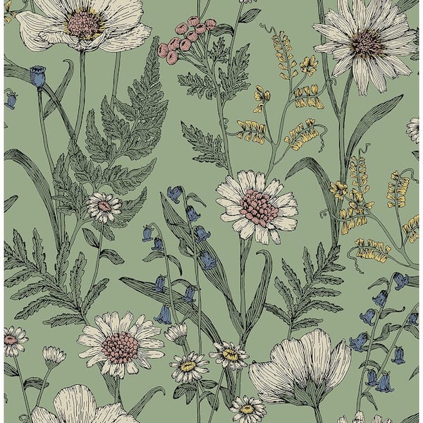 Fine Decor Arden Sage Green Wild Meadow Wallpaper Sample