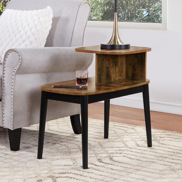 Maxwell 28 in. Barnwood/Black Rectangle Wood End Table with 2-Tiers