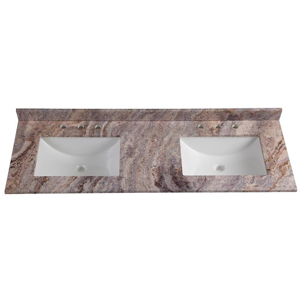 Home Decorators Collection 61 In W X 22 In D Stone Effects Double Vanity Top In Cold Fusion With White Sinks Se6122r Co The Home Depot