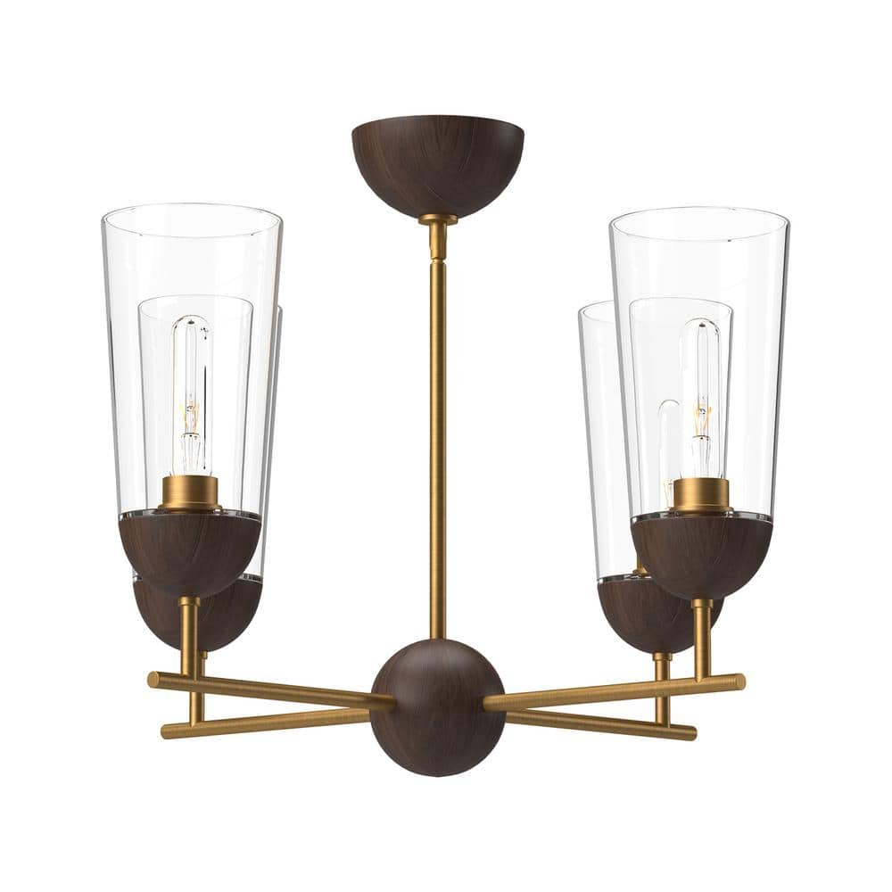 Aged Gold and Walnut 4-Light Sputnik Sphere Chandelier