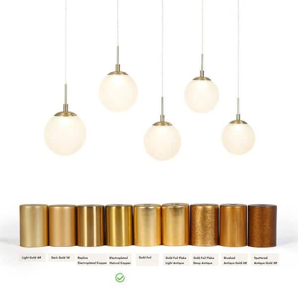 5-Light Mid-Century Modern Brass Island Chandelier w/Frosted Glass, 28-Watt Integrated LED Pendant Light for Dining Room