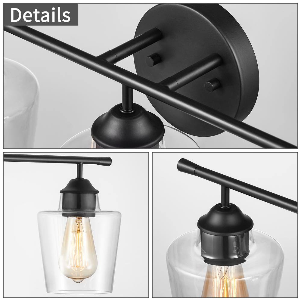Atish Matte Black 3-Light Bathroom Vanity Fixture with Clear Glass Shades