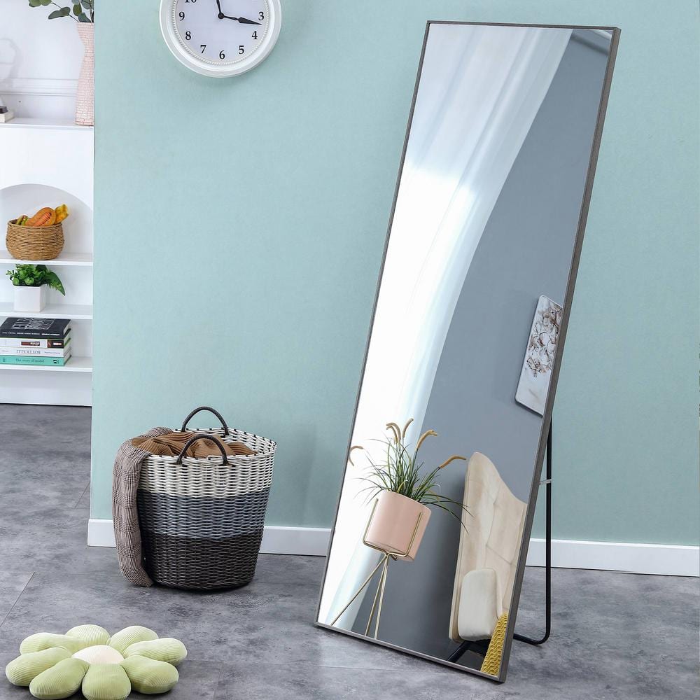 Hot Seller Gray 23 in. W x 65 in. H Rectangle Solid Wood Full Length Mirror