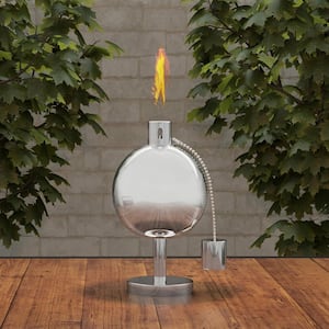 Tabletop Torch Lamp- 10 in. Stainless Steel Outdoor Fuel Canister Flame Light For Citronella with Fiberglass Wick