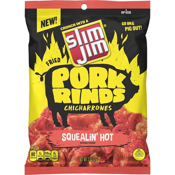 Slim Jim 2 oz. Squealin Hot, Pork Rind Salty Snack 122794 - The Home Depot