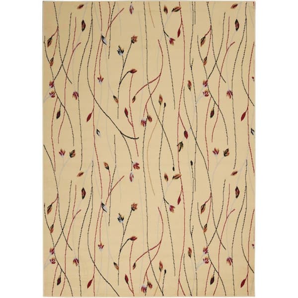 Grafix Cream 5 ft. x 7 ft. Floral Contemporary Area Rug