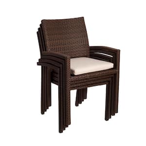 Liberty Brown Patio Dining Armchair Set with Off-White Cushions (4-Piece)