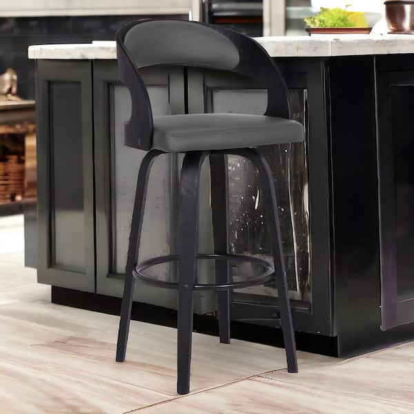 HomeRoots 41 in. Gray Low Back Metal Bar Stool with Faux Leather Seat