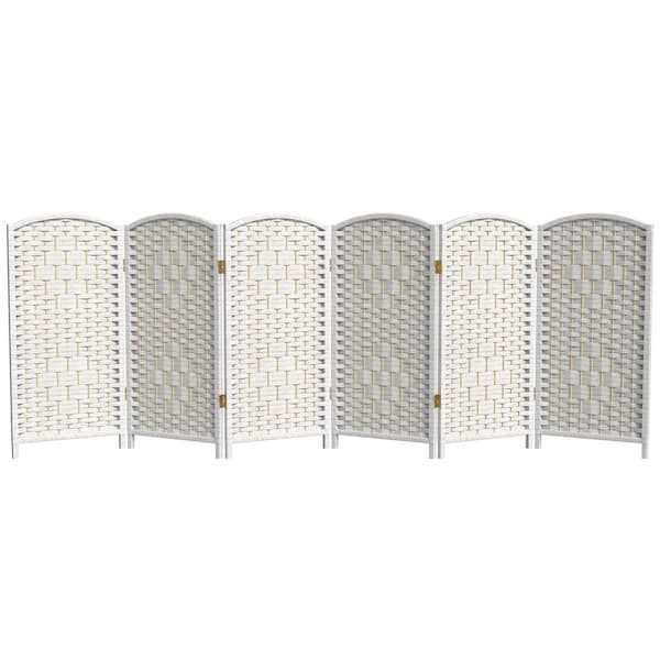 Oriental Furniture 3 ft. Short Diamond Weave Fiber Folding Screen - White - 6 Panel