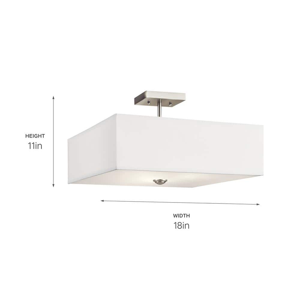 Transitional 18" Satin Etched Glass Semi-Flush Ceiling Light in Black