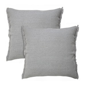 Nina Gray Solid Color Fringed Stonewashed 20 in. x 20 in. Indoor Throw Pillow Set of 2