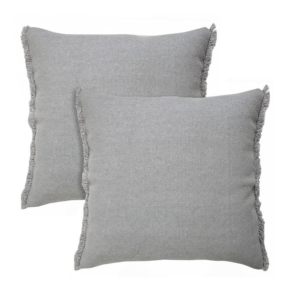 Unbranded Nina Gray Solid Color Fringed Stonewashed 20 in. x 20 in. Indoor Throw Pillow Set of 2