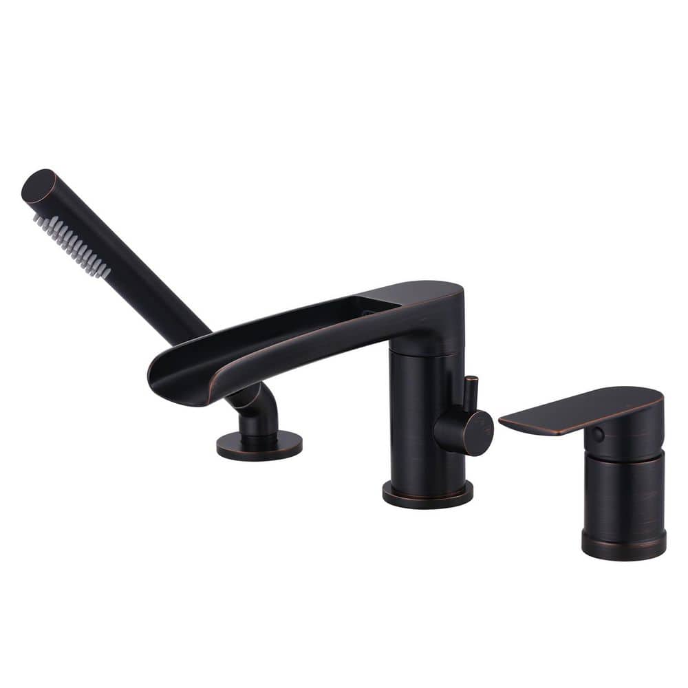 "Single-Handle Deck-Mount Roman Tub Faucet with 360° Swivel Waterfall Tub Spout, Hand Shower with 59"" Hose in. Bronze" price history on PriceWatchPro