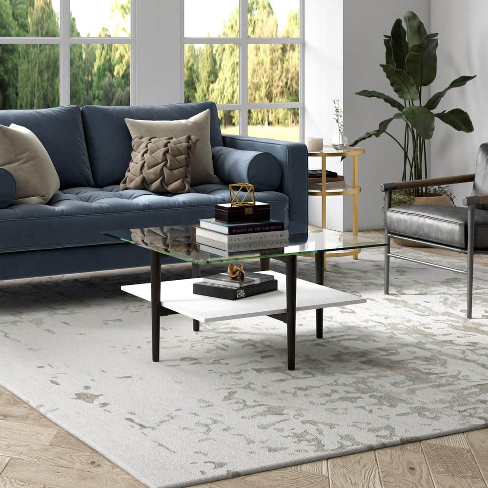 Mid-Century Modern 32" Square Coffee Table in Blackened Bronze with Glass Top