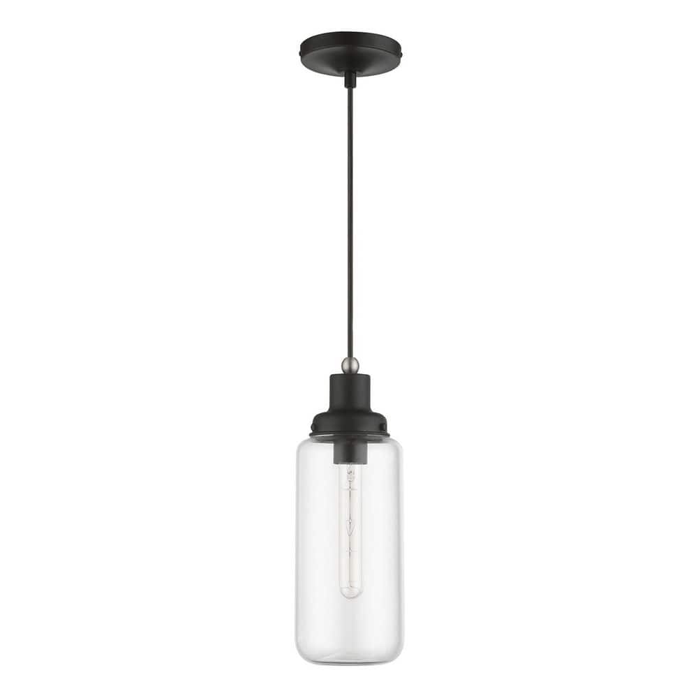 Black and Brushed Nickel Mini Pendant with Clear Glass Shade