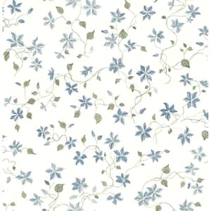 Betsy Blue Heather Floral Trail Paper Wallpaper