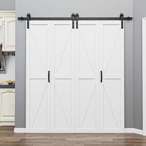 72 in. x 84 in. Paneled White Finished MDF British K-Shape Composite Bifold Sliding Barn Door with Hardware Kit
