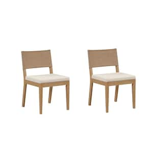 Linus 19 in. Modern Upholstered Dining Chair with Faux Leather Back and Solid Wood Brushed Legs, Light Brown, Set of 2