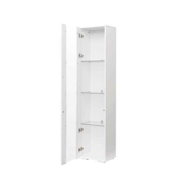 White Wood Pantry Organizer with Aluminum Strip Lamp and Large Storage Space