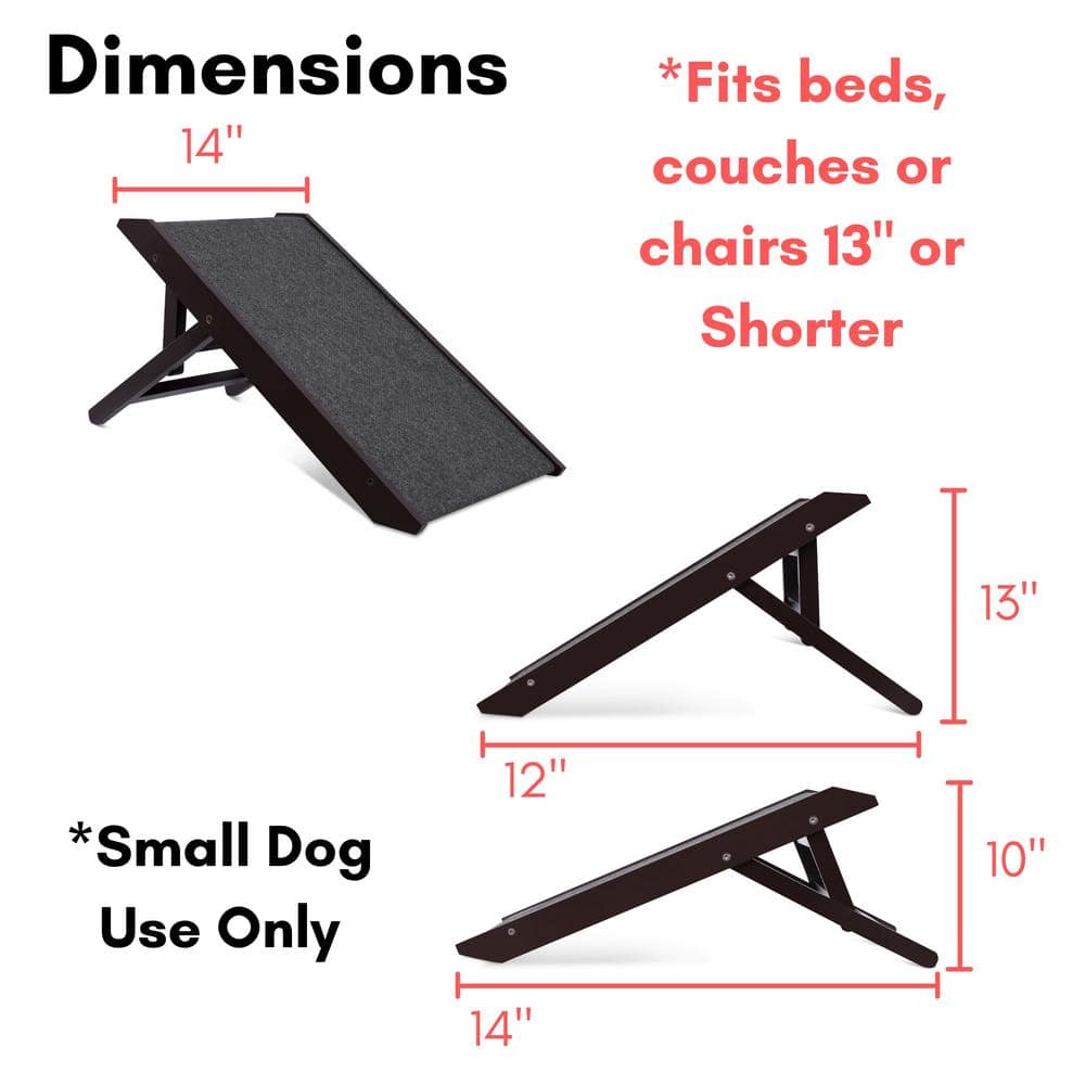 Espresso Wood Adjustable Folding Pet Ramp with Carpet
