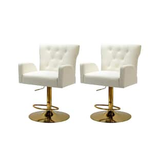 Luciana Modern Ivory Velvet Adjustable Swivel Bar Stool with Tufted Back (Set of 2)