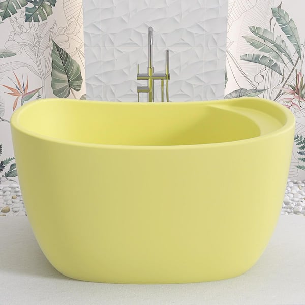 Yam 47 in. x 31.5 in. Acrylic Freestanding Soaking Bathtub Flatbottom Stand Alone Tub with Pop-Up Drain in Matte Yellow