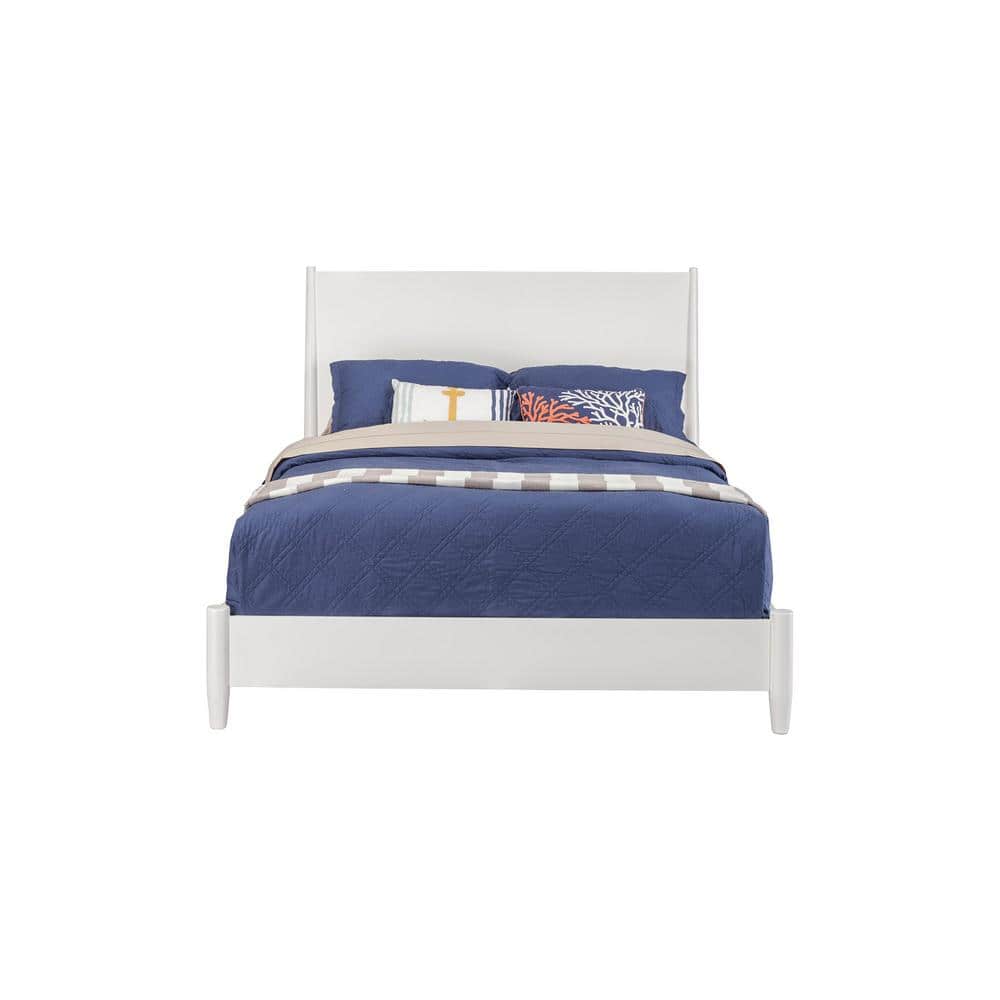 Flynn Mid-Century Modern White California King Panel Bed with Mahogany Frame