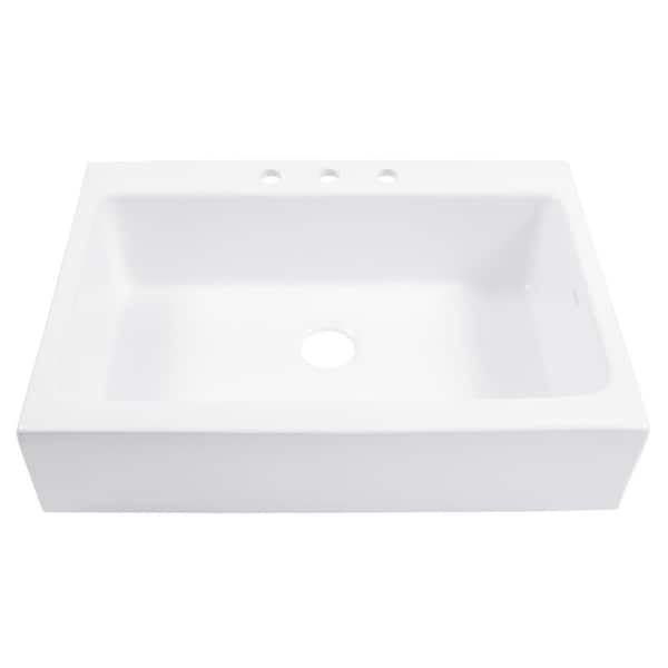 Parker 34 in. 3-Hole Quick-Fit Farmhouse/Apron-Front Drop-In Single Bowl Crisp White Fireclay Kitchen Sink and Drain