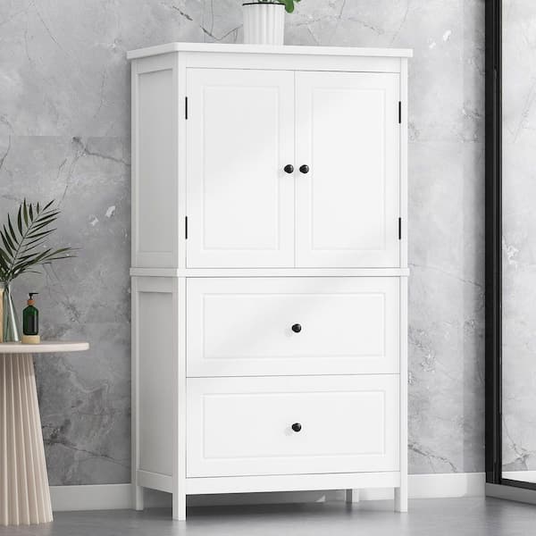 24 in. W x 12 in. D x 43 in. H White Linen Cabinet, Bathroom Storage Cabinet, Cabinet with Two Doors and Drawers