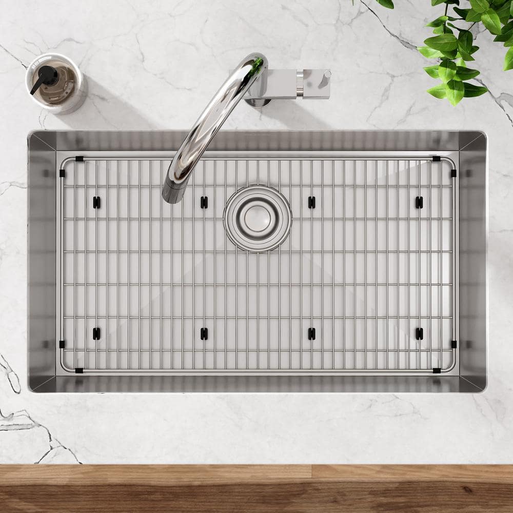Polished Stainless Steel Rectangular Kitchen Sink Bottom Grid