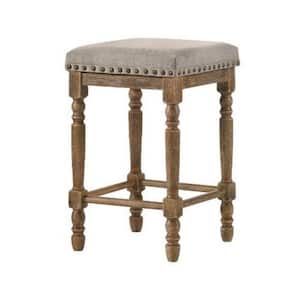 24 in. Gray and Brown Backless Wooden Frame Fabric Upholstered Counter Height Bar Stool (Set of 2)