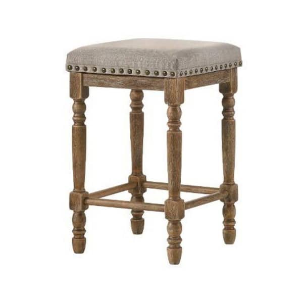Benjara 24 in. Gray and Brown Backless Wooden Frame Fabric Upholstered Counter Height Bar Stool (Set of 2)