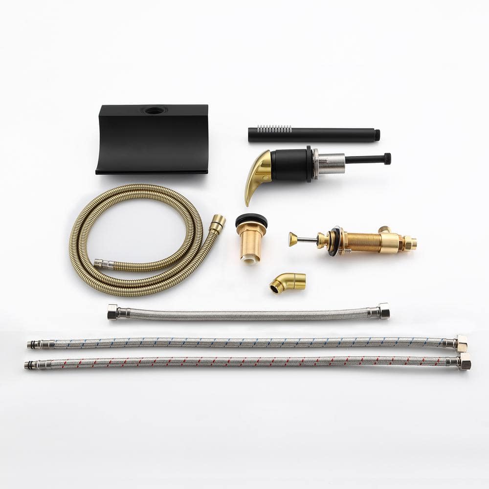 Black and Gold Stainless Steel Waterfall Tub Faucet with Hand Shower