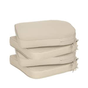 21 in. x 21 in. Square Outdoor Dining Chair Seat Cushion Pads with Ties and Zipper in Khaki (4-Pack)