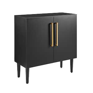 Everett 31 in. Matte Black Standard Rectangle Composite Console Table with Cabinet