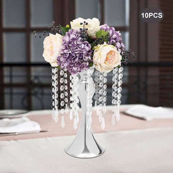 Crystal Metal Centerpiece Vase 10pcs 21.3 Inches Tall Flower Stand Holders Wedding Centerpiece Chandelier for Reception Tables Wedding Supplies, Size
