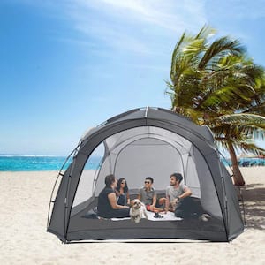 UPF50+ 12 ft. x 12 ft. Grey Ground Pegs Pop-Up Canopy with Side Wall and Stability Poles Sun Shelter