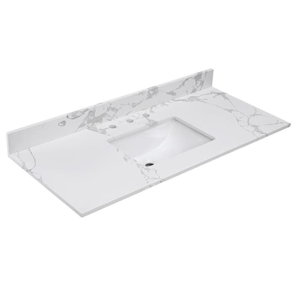 YASINU 49 in. W x 22 in. D Engineered Stone Composite White Rectangular Single Sink Bath Vanity Top in Belly White