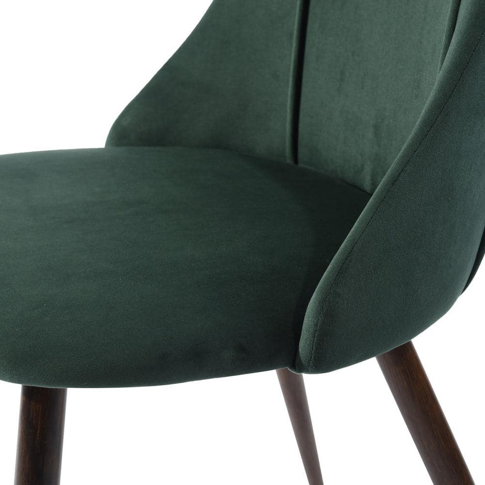 Green Velvet Upholstered High Back Side Chair with Walnut Metal Legs
