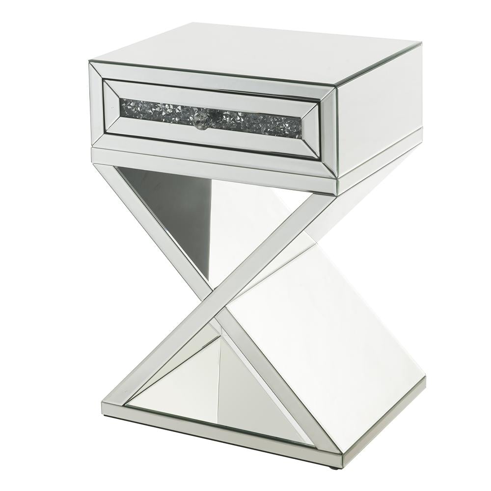 32" Glamorous Mirrored X-Shaped Accent Table with Faux Diamond Inlay