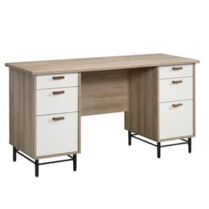 57 in. Rectangular Sky Oak 6 Drawer Executive Desk with File Storage