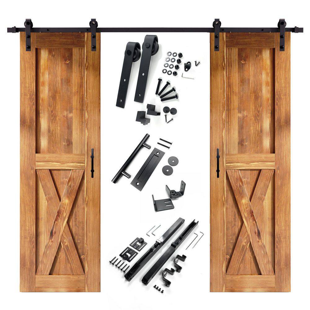 22 in. x 84 in. X-Frame Early American Double Pine Wood Interior Sliding Barn Door with Hardware Kit Non-Bypass price history on PriceWatchPro