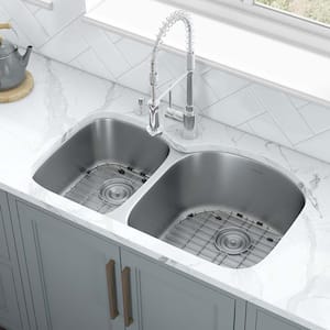 Undermount Stainless Steel 34 in. 16-Gauge 40/60 Double Bowl Kitchen Sink - Right Configuration