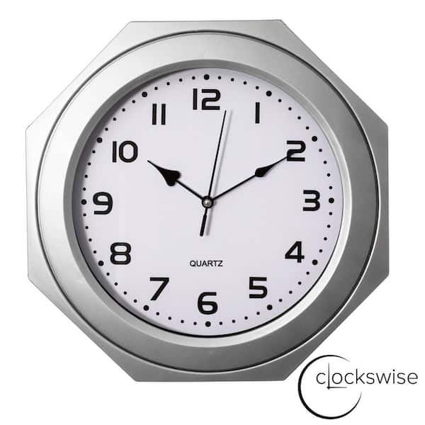 CLOCKWISE 12 in. Non-Ticking Octagon Plastic Analog Wall Clock-Elegant Decorative Accent for Home Decor in Bedroom, Bathroom