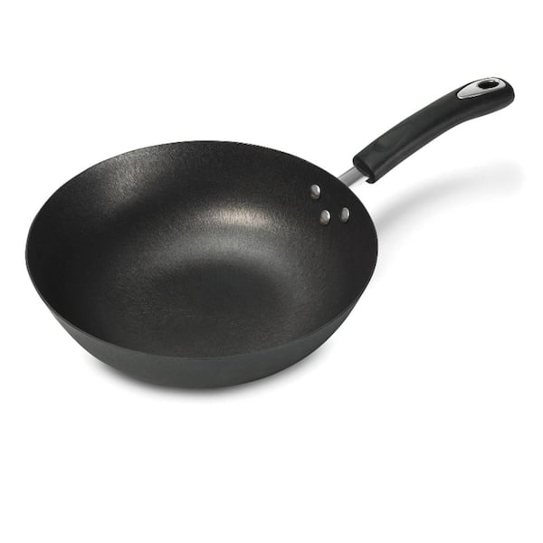 Large 12 in. Black Cast Iron Nonstick Electric Stovetop Wok with Bakelite Handle